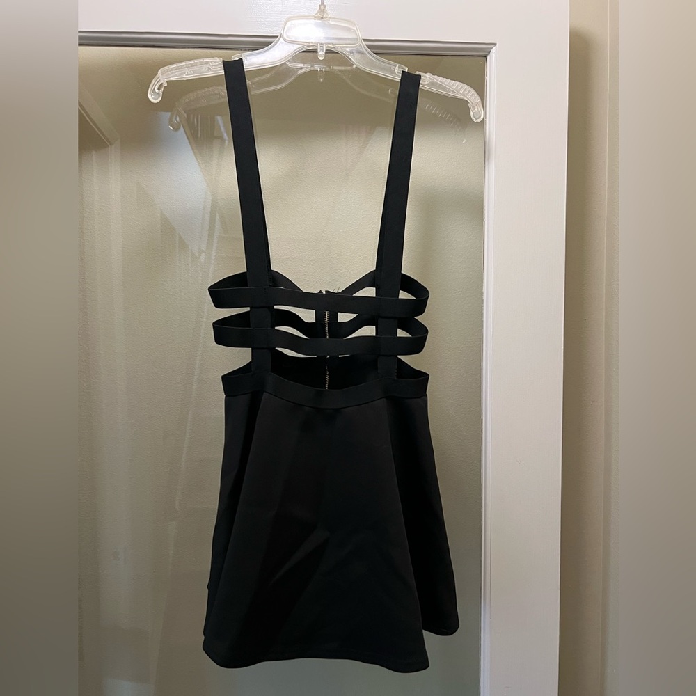 Caged Suspenders Skirt with Pearl Zip